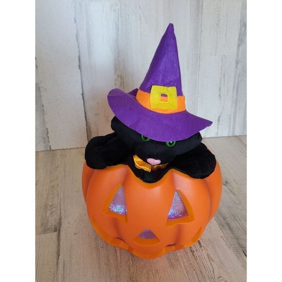 Pan Asians Creations Jack O'Lantern black cat Animated Music light up pumpkin Ha - Picture 1 of 9